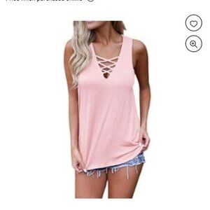 Casual Pink Sleeveless Tank Top With Crisscross Detail